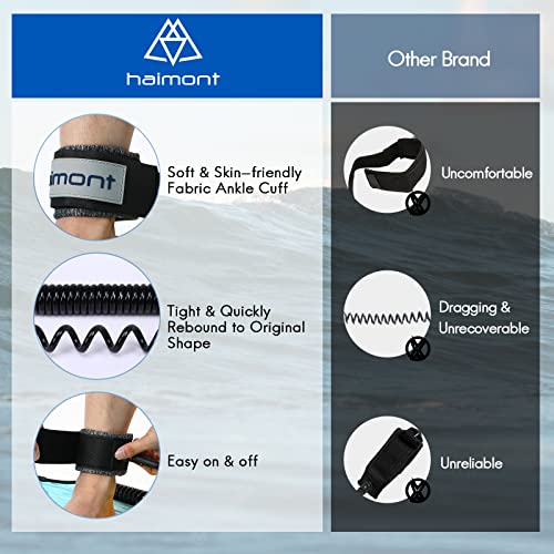 Haimont Premium Sup Leash, Stand Up Paddle Board Surfboard Coil Leash Leg Rope With Adjustable Thigh Ankle Cuff For Paddleboard, Longboard, Shortboard #TOP4