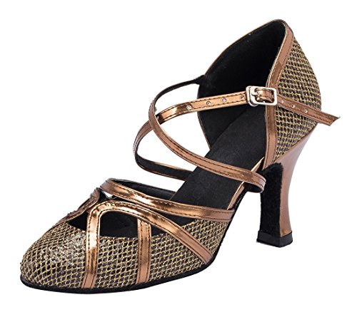Chaussures danse latine paillettes marron talon 8cm stable et confortable