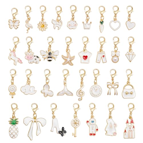 JJGQAZ 60PCS White Enamel Shoe Charms Set For Women White Charms With Lobster Clasp Clips On Sneakers Shoelaces Laces Zipper Pulls Hoodie Drawstrings Journals 30 Styles 2 Of Each Design