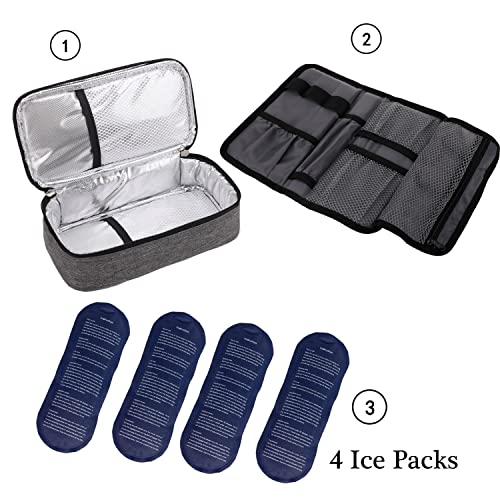 Allcamp Insulin Cooler Travel Case Diabetic Medication Cooler With 4 Ice Pack - Medical Cooler Bag Portable And Reusable Grey (9X 4.72X 3.14 Inches) #TOP3