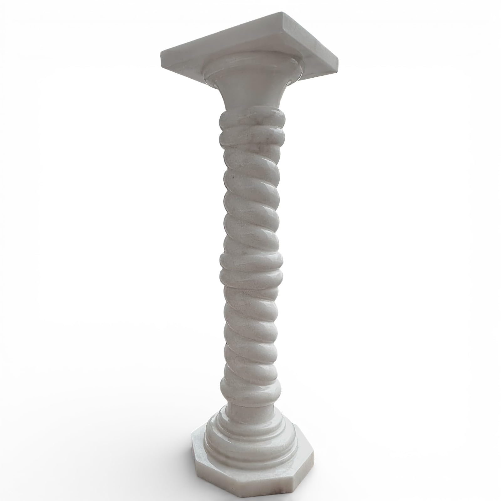Columna de mármol blanco Carrara con cuerpo retorcido Arte Design Escultura Capitello H 100 cm