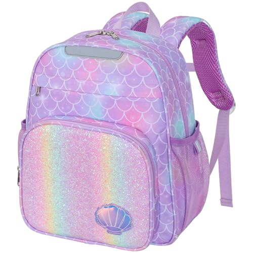 Bagseri Kindergartenrucksack Mädchen 3-5 Jahre, 10L Kinderrucksack mit Brustgurt, Reflektoren & Isolierfach, Ergonomischer Kita Rucksack, Lila Meerjungfrau
