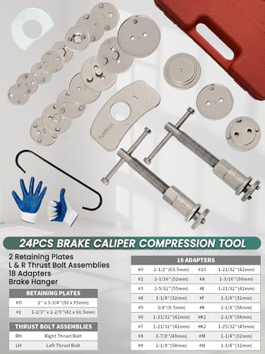 Punmew Brake Caliper Compression Tool 24-Piece Heavy Duty Disc Brake Piston Caliper Compressor Rewind Tool Set with C Hanger
