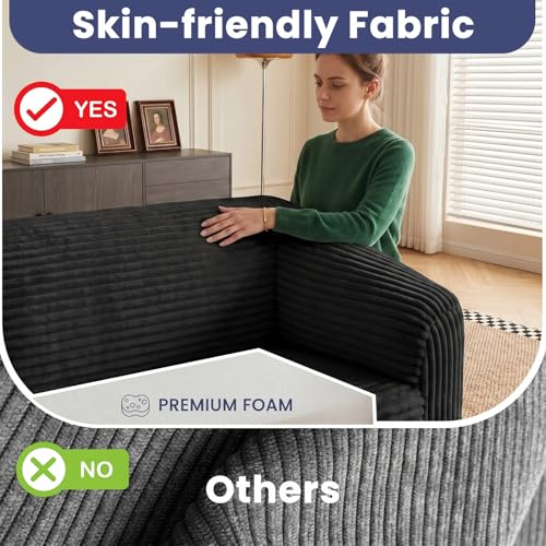 Image of JUIKURY Convertible Sofa Bed, 3-in-1 Foldable Loveseat Couch with Armrest, Corduroy Floor Sofa & Sleeper Bed, No Assembly High-Density Foam Futon Mattress for Living Room, Small Apartment, Dorm