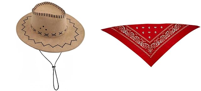 ZZ DISFRAZZES Kit Sombrero y Pañuelo Vaquero Marrón Claro Adulto