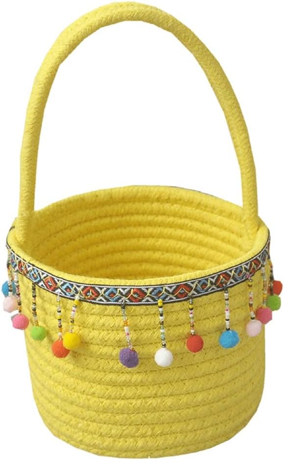 JSEIAJB Cotton Thread Simulated Flowers Floral Ornament Shelf Basket Hand-woven Storage Basket Flower Basket(D)