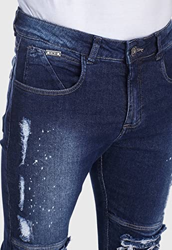 Calça Jeans HNO Jeans Skinny Rasgada No Joelho Azul