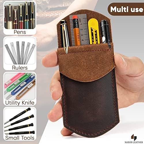 Rustic Leather Pocket Protector for Pens, Pencils, Office & Work Essentials, Pen Holder is Handmade by Nabob Leather (Brown)