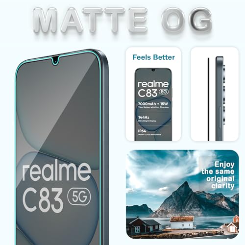 Image of ArmourPro Anti-Glare Matte Tempered Glass for ealme C83, P4 Lite and Realme Narzo 100 Lite, Pack of 2, Anti Fingerprint Screen Protector, 9H Scratch Resistant, Smooth Touch, Full Edge to Edge Coverage