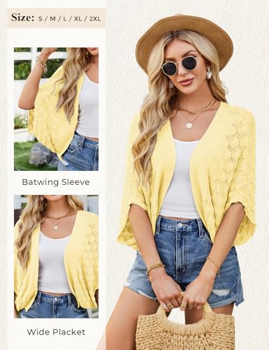 Image of GRACE KARIN Summer Cropped Cardigan for Women 2026 Batwing Sleeve Crochet Bolero Shrug Sweaters Lightweight Beach Boho Kimono