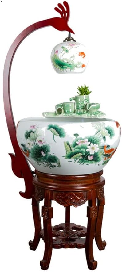Fish Bowls Hydroponic Plant Container Aquarium Fish Tank Ceramic Cabinet Multicolored Lotus Goldfish Tank Floor-to-ceiling Flow Water Tank Home Porch Living Room Viewing Fish Bowl Aquarium Entry Fish