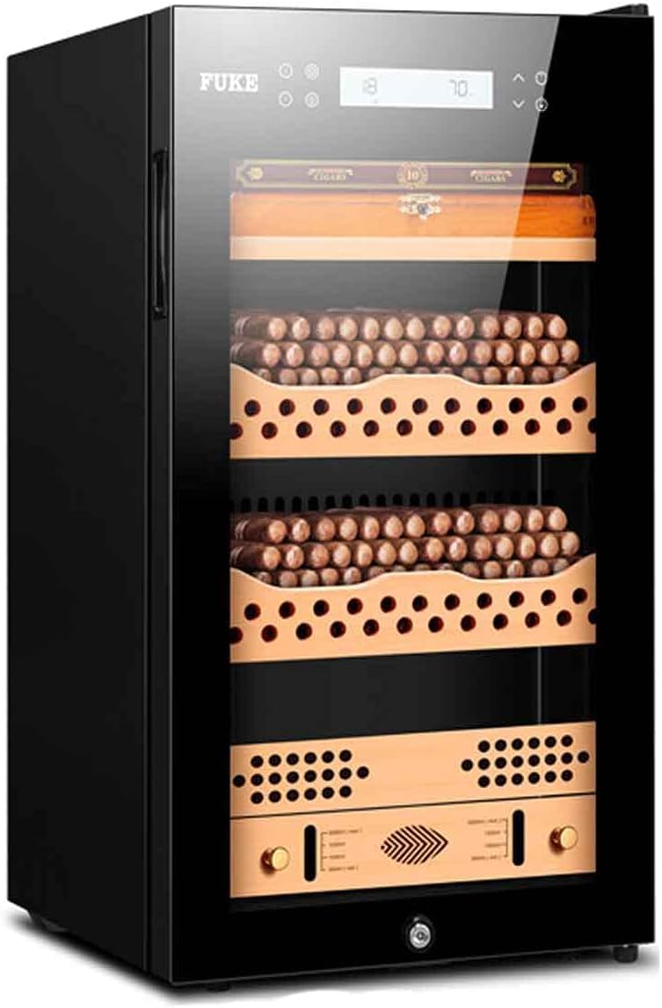 Humidor Na Cygara 90l Inteligentny Stały Kompresor Temperatury I Wilgotności Chłodzenie Powietrzem Rama Z Drewna Cedrowego Duża Pojemność, 2 cedar wood cigar baskets + 2 beech wood shelves
