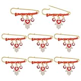 CRAFTYMELODY 8 Packung Hamsa Schutz Amulett Stecknadeln Rostfrei Stahl Böse Auge Brosche Nadel 2.3 Zoll Rot Schnur Hamsa Amulett Nadel für Gut Glück Säugling Kinderwagen Decke Dekoration