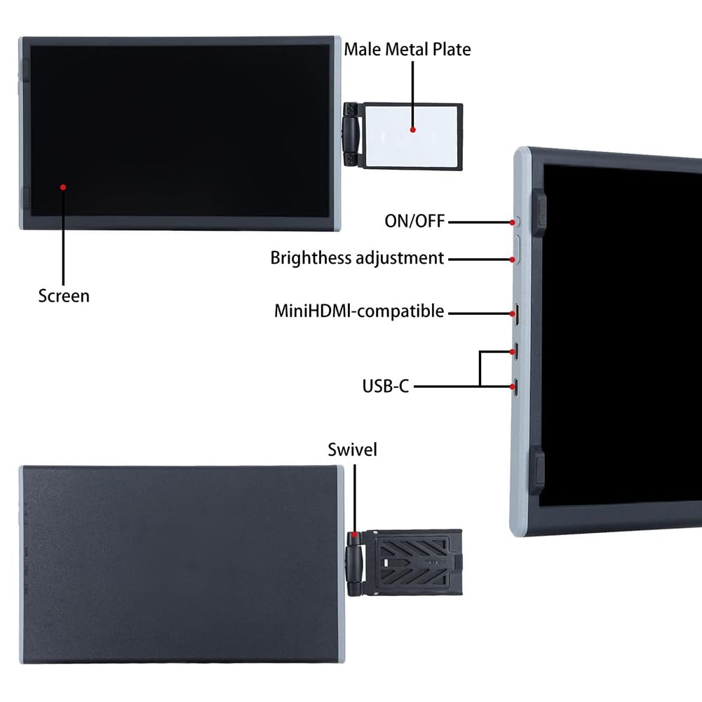 Monitor Portatile/Estensore per Schermo Portatile EM1412 da 14,1 Pollici per Laptop e Notebook