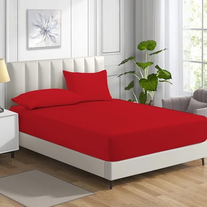 Bella Nights Fitted Sheet 100% Polycotton – Deep Pocket 25CM, Soft Brushed, Durable & Comfortable Bed Sheet – Easy Care Bedding (Red, Super King)