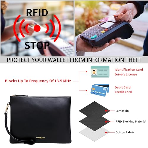 Image of DORIS&JACKY Lambskin Leather Wristlet Clutch Purse Women Large Phone Wallet