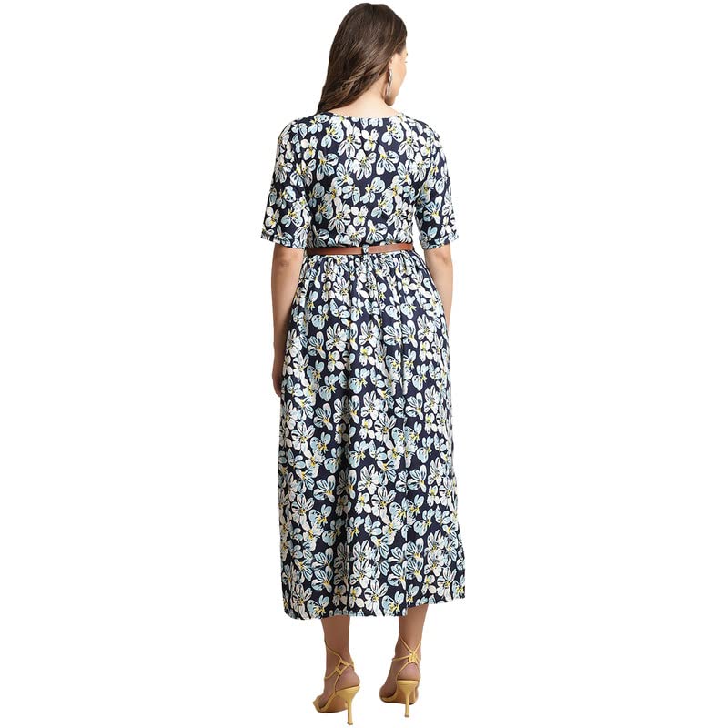 Preneum Women's Rayon Fit And Flare Maxi Partwear Dress, Blue