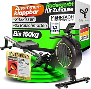 NEU Tretmann Rudergerät für Zuhause Set - extra leise- [Wirbelstrombremse2.0] bis 150KG Zertifiziert | patentiert ErgoKonzept | Rudergerät Magnet Rudermaschine Rudergeräte Ruder Fitnessgeräte