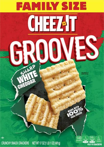 Image of Cheez-It Grooves Crunchy Cheese Crackers,Snack Crackers,Lunch Snacks,Family Size,Sharp White Cheddar,17oz Box (1 Box),(Pack of 2)