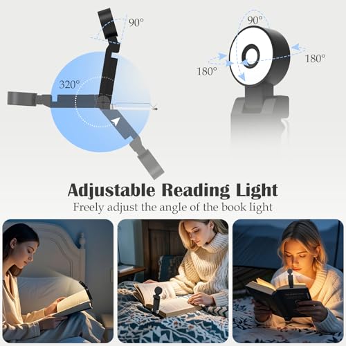 Image of Round Reading Light Clip On Book,USB Rechargeable Book Light,5 Colours and 6 Brightness dimmable,Angle Adjustable,for Reading for Bed (Black)