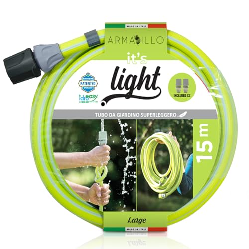 Idroeasy Armadillo Ultraléger 15 Mètres, Tuyau d'Arrosage Anti Torsion, Eau Jardin Irrigation Pipe Anti-nœud
