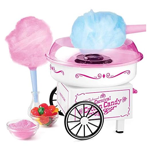 Nostalgia PCM325WP Vintage Hard and Sugar Free Countertop Cotton Candy Maker, Includes 2 Reusable Cones And Scoop – White