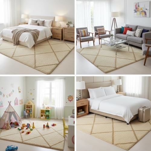 Image of Carpet for Hallway, Kitchen, and Modern Interiors, Cozy Shag Runner for Living Room, Entryway & Office Decor Size 4x6 feet Ivory B