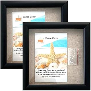 (2-pack) 8"x8" Black Display Shadow Box Frame w/ Linen Background and 16 Stick