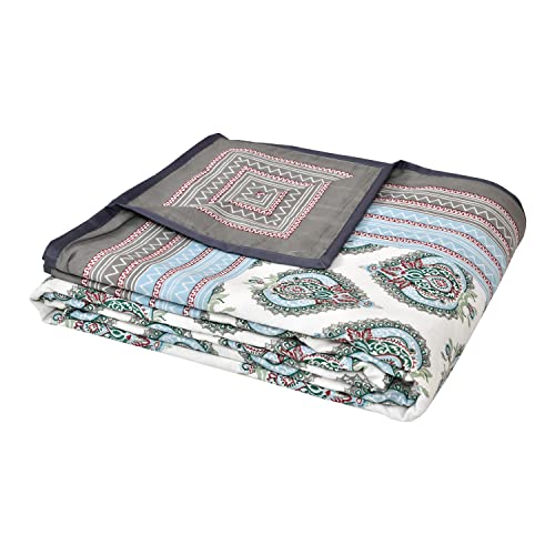 Image of BLOCKS OF INDIA 100% Cotton Dohar King Size Reversible Hand Block Printed Malmal Summer Dohar /Blanket (Black & Grey)