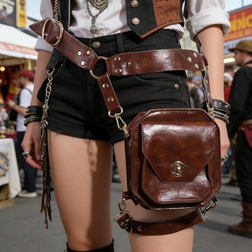 Bolsa de pierna steampunk de piel sintética con bolsillo ajustable 3