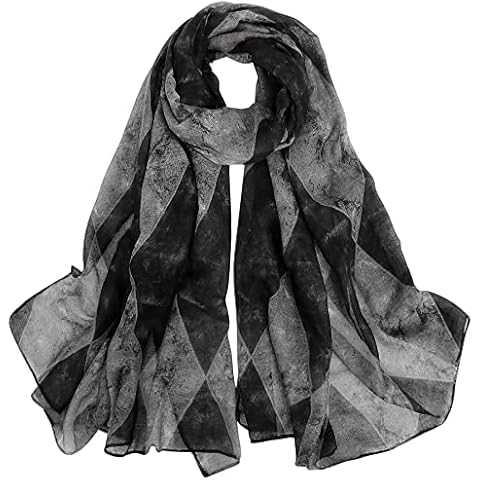 Digitek Scarfs for Women - Ladies Scarves, Glass Yarn Fashion Elegant Print Floral Long Soft Neck Scarfs for Women Lightweight Large Shawls Wraps Ladies Gifts (Black) Cover