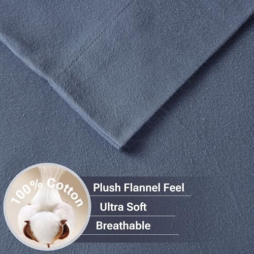 True North by Sleep Philosophy Cozy Flannel Warm 100% Cotton Sheet - Novelty Print Animals Stars Cute Ultra Soft Cold Weather Bedding Set, King, Blue Solid 4 Piece