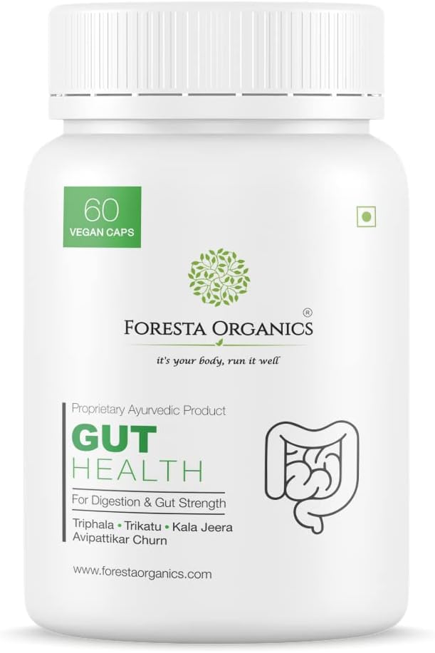 Foresta Organics Gut Health with Isabgol, Triphla, Trikatu, Avipattikar, Kalajeera | Stomach Health Digestion Metabolism Toxin Removal Acidity Gas Control Herbal Supplement - 60 Veg Capsules