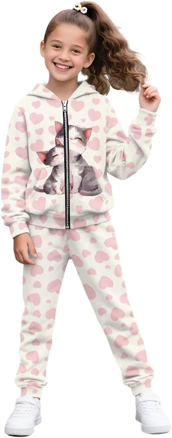 Coldinair Long Sleeve Sweatshirt and Pants for Girls 6-15 Athletic Sweatsuits Zip Up Hoodie Kids 2 Piece Outfits Tracksuit