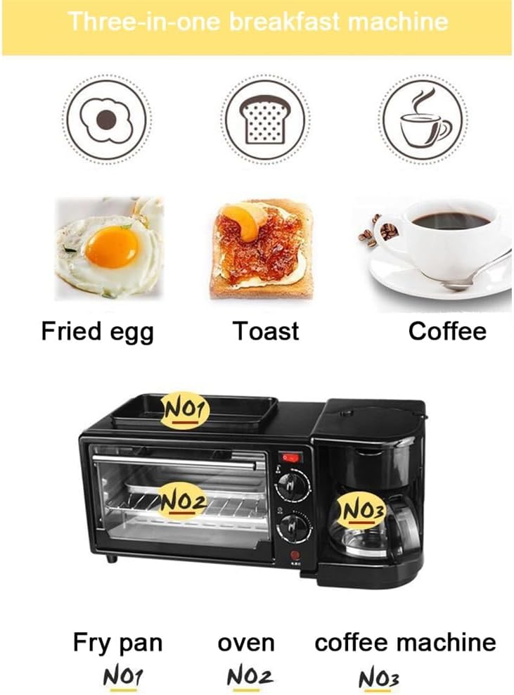 / 3-in-1 Breakfast Machine Drip Coffee Maker Cooker Teppanyaki Bread Pizza Oven Egg Omelette