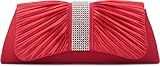 abnehmbare Kette VINCENT PEREZ, Clutch, Abendtaschen, Umhängetaschen, Unterarmtaschen aus Satin mit Raffung und Strasssteinen, mit Abnehmbarer Kette (120 cm) 27x11x5 cm (B x H x T), Farbe:Rot (Koralle)
