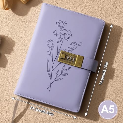 Diario personal con candado y cubierta de cuero PU A5 miniatura 2