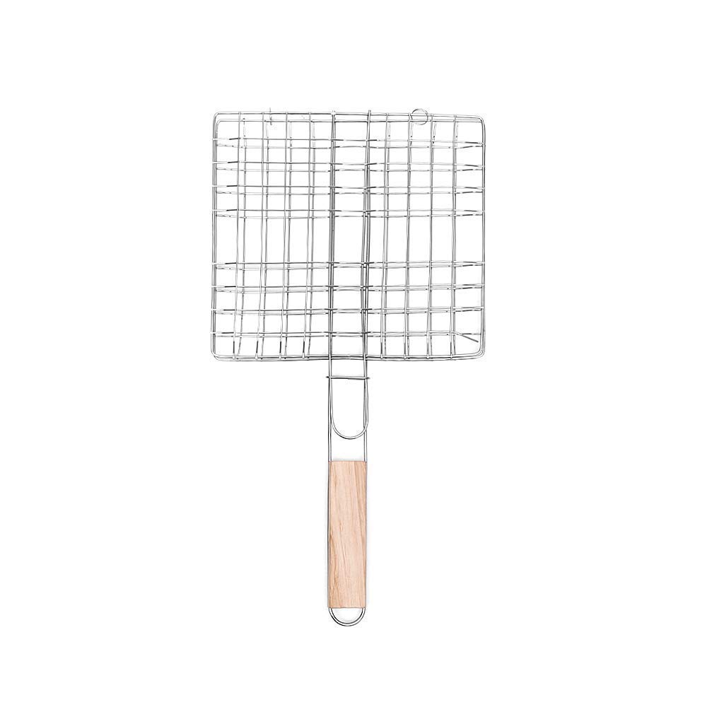 Cesta para asar a la parrilla de doble capa, plegable, portátil, de acero inoxidable, para parrilla de barbacoa, para pescado asado, verduras, filete de camarones con mango de madera desmontable