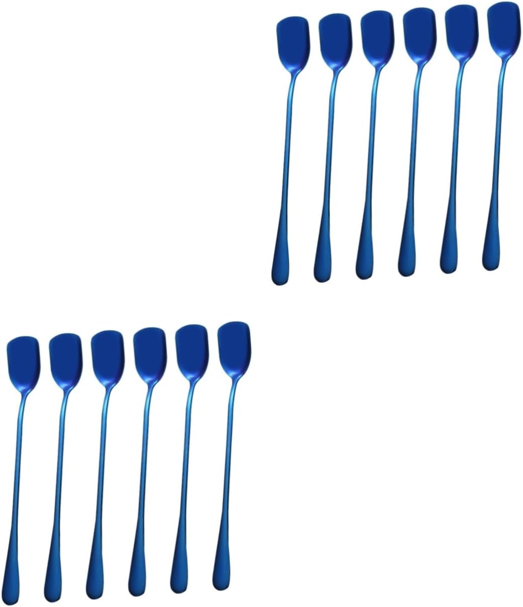 Ciieeo 12pcs Handle Stainless Steel Ice Cream Spoons Stirring Spoons for Cocktails Ice Tea for Home Bar Kitchen