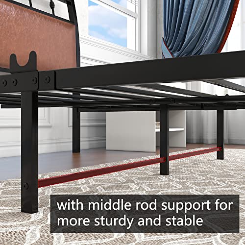 Jurmerry Bed Frame Full Size With Part Faux Leather Headboard And Footboard Modern Classic Premium Steel Slat No Box Spring Needed,Full Black #TOP5