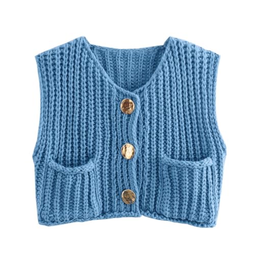 Image of CHARTOU Women Chunky Knit Vest Button Down Sleeveless Sweater Tank Tops Going Out Outfits