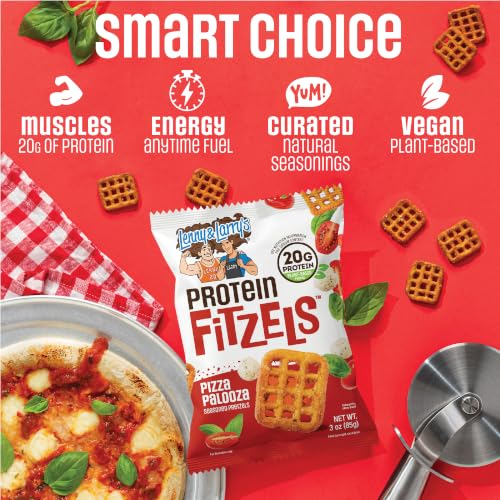 Image of Lenny & Larry's FITZELS Protein Pretzels (Pizza Palooza) 8 Individual Bags 3 oz Each - High Protein Snacks with 20g of Plant Based Protein - Healthy Vegan Pretzels - Delicious Salty Taste