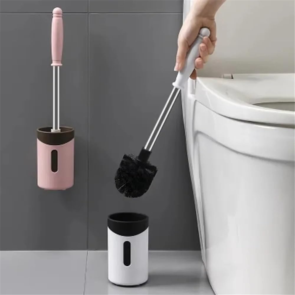Cepillos de inodoro de pared de mango largo, cepillo de limpieza para baño con base (Grey)