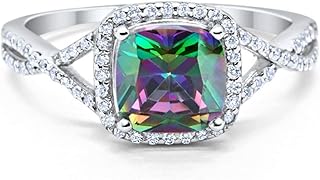 Art Deco Ring 11mm Cushion Cut Halo Cubic Zirconia Split Shank Twisted Infinity Wedding Engagement Rings For Women 925 Sterling Silver Gifts For Her