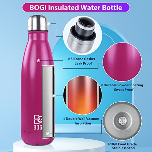 Image of BOGI 17oz Insulated Water Bottle Double Wall Vacuum Stainless Steel Water Bottles, Leak Proof Metal Sports Water Bottle Keeps Drink Hot and Cold - Perfect for Outdoor Sports Camping Biking (Hot Pink)