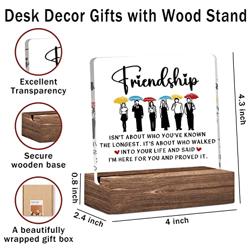 Best Friendship Gifts, Inspirational Clear Desk Decorative Sign With Wood Stand, Home Bedroom Office Positive Plaque Decor, Long Distance Friendship Gifts For Sister, Bestie, Bff, Friends #TOP1