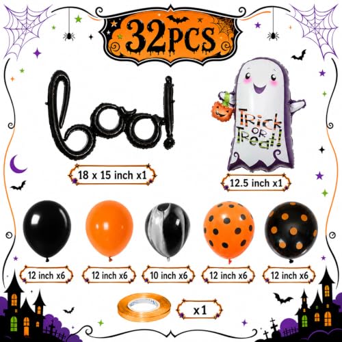 Image of Halloween Black Orange Balloons BOO Ghost Pumpkin Foil Balloons Party Decor | Orange Black Polka Dot Balloon for Happy Halloween Spooky Birthday Trick or Treat Haunted House Horror Night Party Decoration