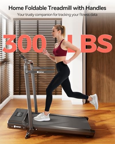 Image of DeerRun Walking Pad Treadmill with Incline and Handle Bar, 4-in-1 Foldable Under Desk Treadmills for Home Small or Office, 300 lbs Capacity 3.0 HP Folding Portable Walking Pad with APP
