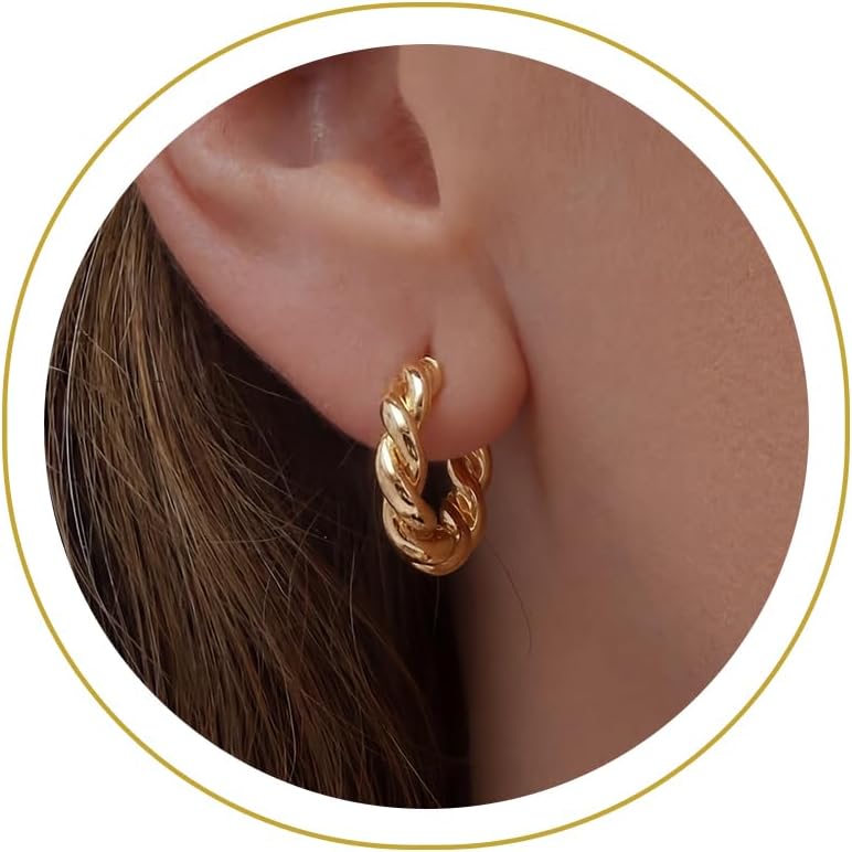 Chunky Gold Hoop Earrings for Women, 14k Gold Plated Thick Triple Hoop Earrings Hypoallergenic Trendy Chunky Gold Hoops Earrings Dainty Jewelry Gifts for Women