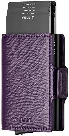 VULKIT Credit Card Holders for Men RFID Blocking Leather Men's Wallets with 2 Slots Magnetic Closure Double Pop Up Metal Hard Wallet for 10-14 Cards, Espresso